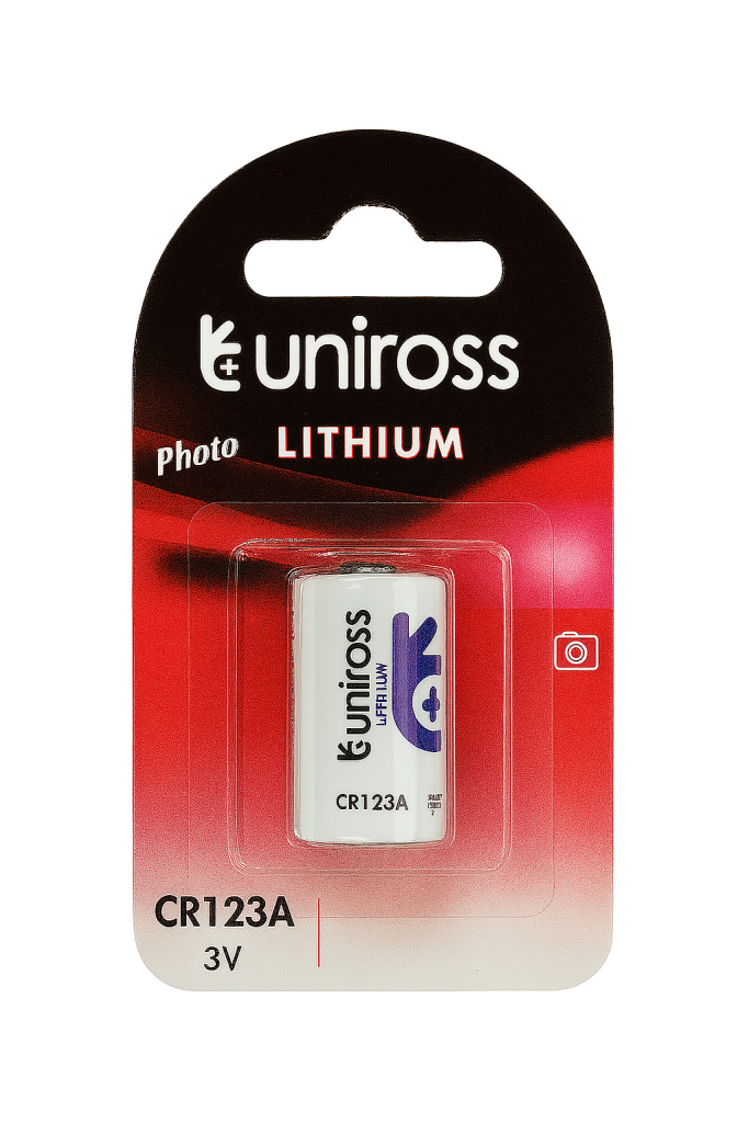 Pila de litio UNIROSS CR123A 3.0 V 1400 mAh Tamaño 2/3 A Li-MnO₂