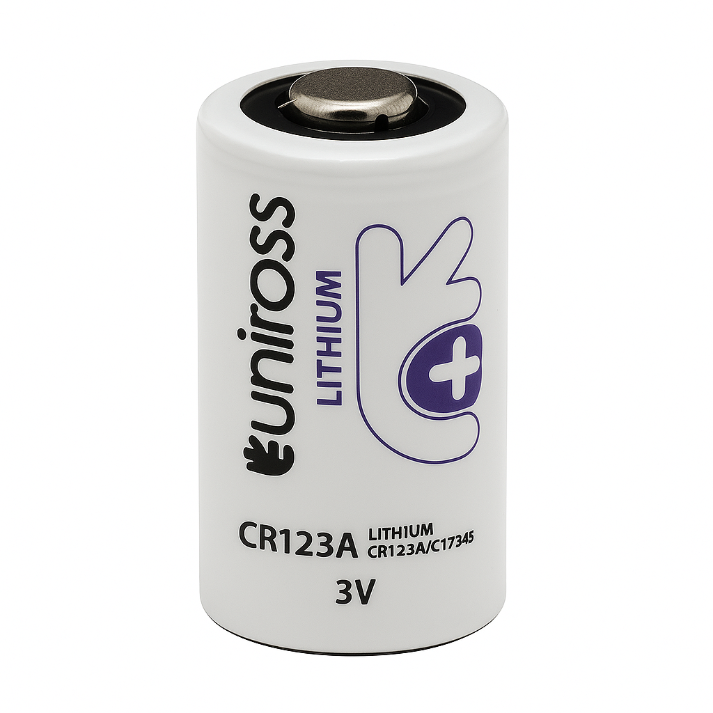 Pila de litio UNIROSS CR123A 3.0 V 1400 mAh Tamaño 2/3 A Li-MnO₂