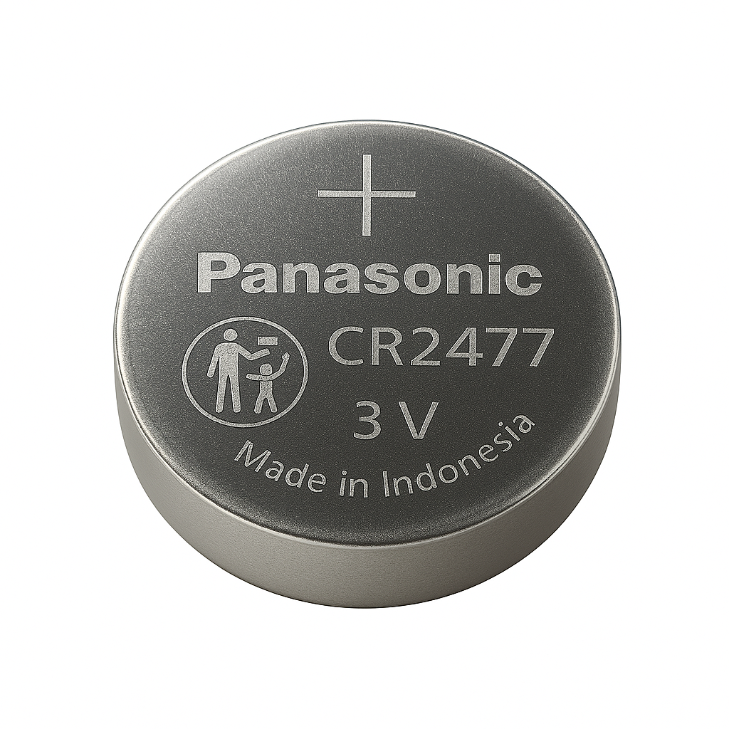 Pila de Litio CR2477 Marca Panasonic  3V – 1000 mAh, LiMnO₂ Tipo Moneda