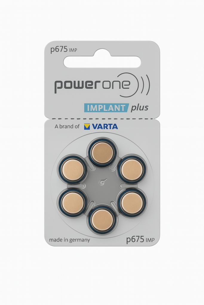 Pila Auditiva Power One 675 Implant Plus Zinc-Aire 1.45V para Implante Coclear – Blíster con 6 piezas