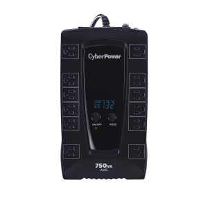 CyberPower AVRG750LCD con pantalla LCD y 12 salidas NEMA visibles