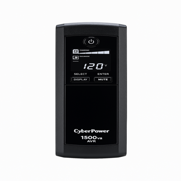 CyberPower CP1500AVRLCD con pantalla LCD, botón de encendido y controles frontales
