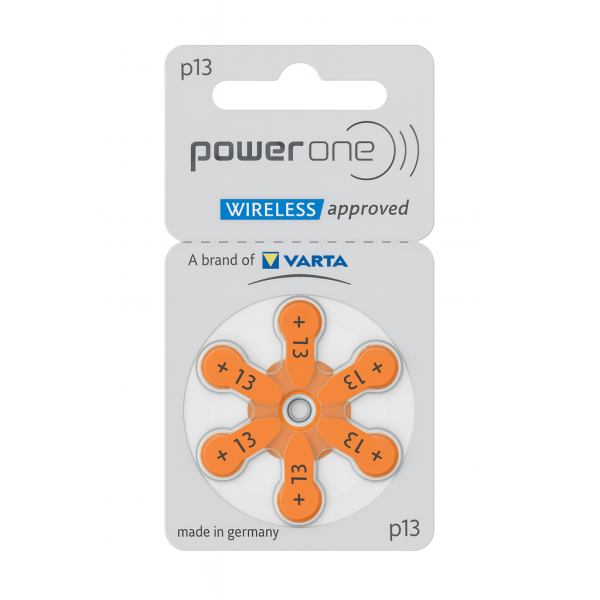 Blíster de pilas auditivas Power One p13 zinc-aire, vista frontal.