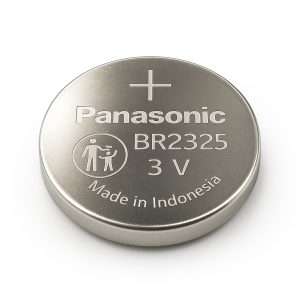 Vista inclinada de la batería Panasonic BR2325 de litio 3V – presentación sobre fondo blanco