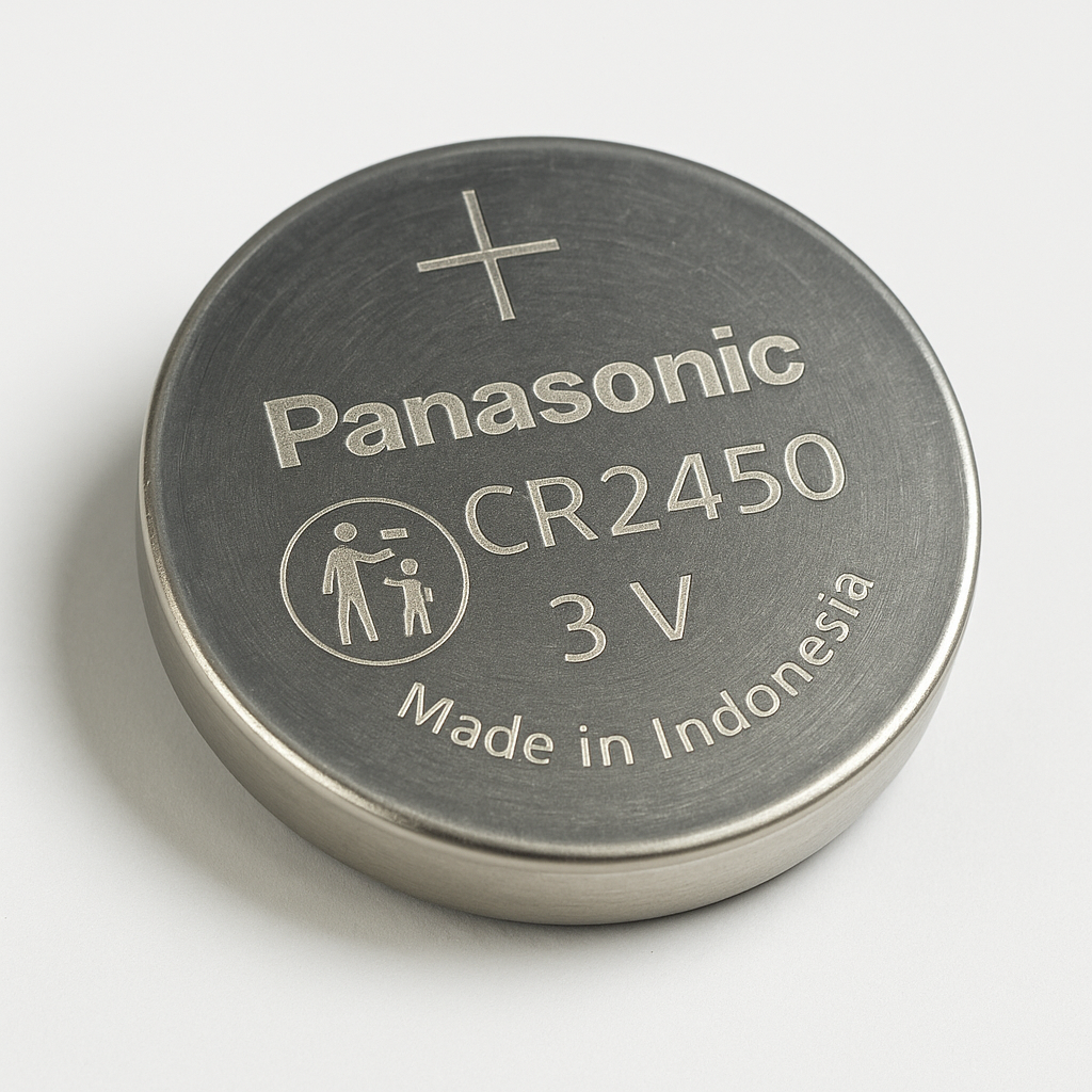 Pila de Litio CR2450 Marca Panasonic  3V – 620 mAh, LiMnO₂ Tipo Moneda