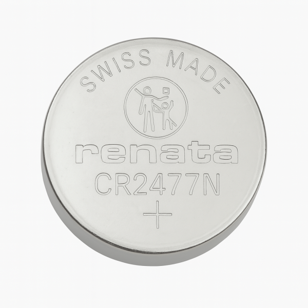 Pila Renata CR2477N de 3V y 500 mAh – Vista superior, litio tipo moneda