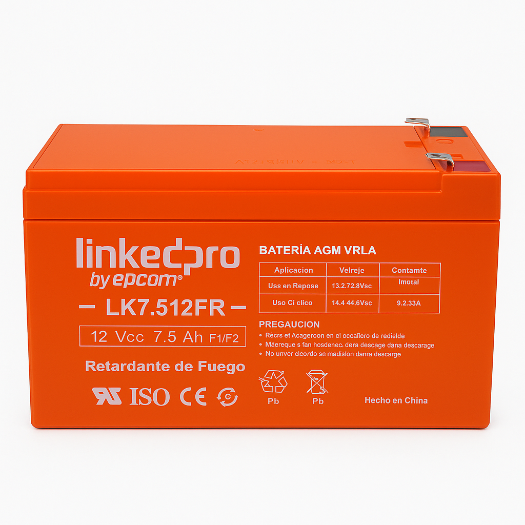 Batería Sellada Marca LINKED PRO LK7.512 AGM 12V 7.5Ah  AGM Terminal F1