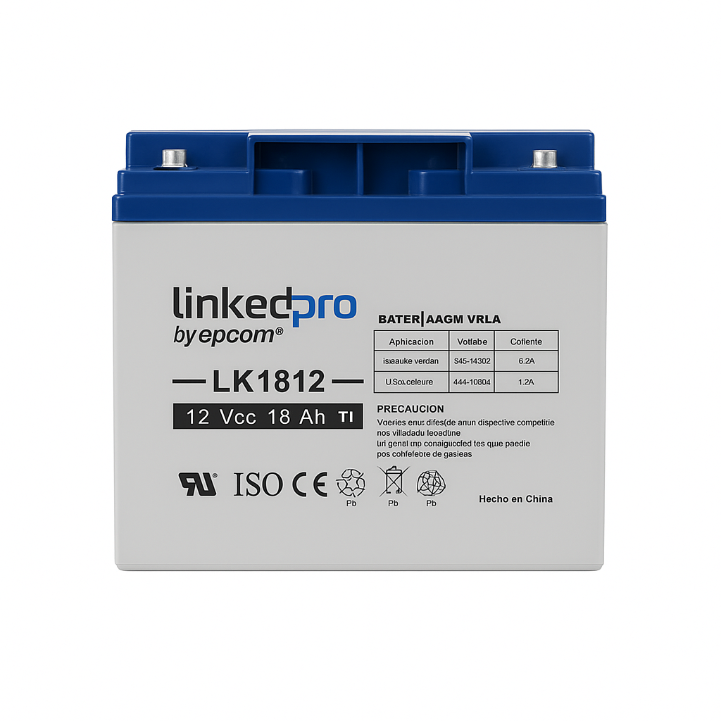 Batería Sellada LinkedPro LK1812 12 V 18 Ah NB  UL  Alarmas, CCTV y Control de Acceso