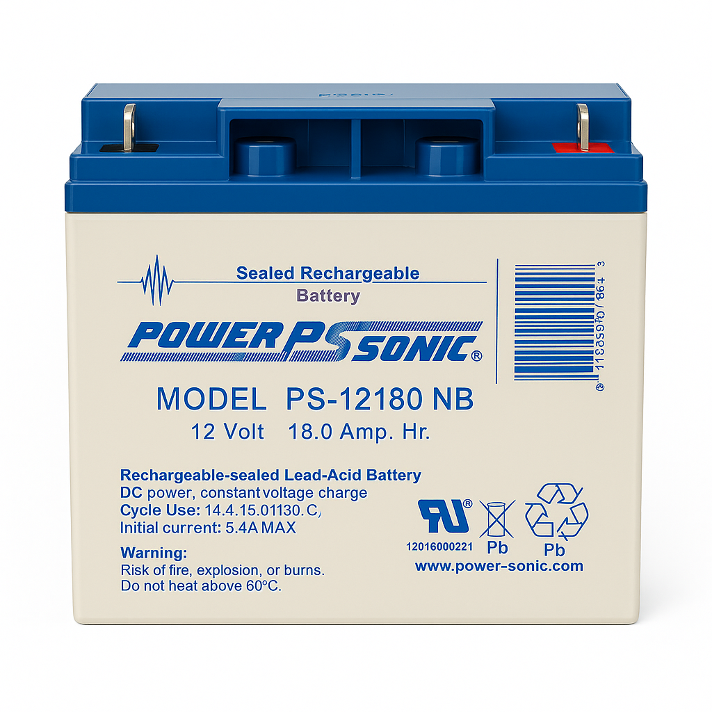 Batería Sellada Power Sonic PS12180 NB 12 V 18.0 Ah AGM, Equipo Médico, UPS