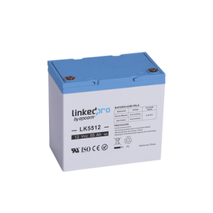 Batería sellada LinkedPro LK5512 12V 55Ah AGM-VRLA con terminal T2, vista frontal.