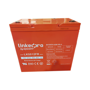 Batería sellada LinkedPro LK5512FR 12V 55Ah AGM-VRLA retardante a la flama con terminal T2, vista frontal.