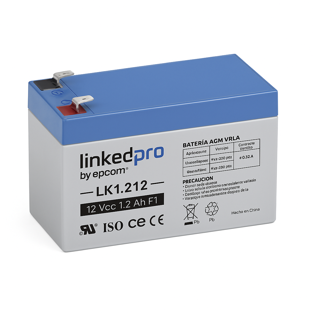 Batería Sellada LinkedPro 12 V 1.2 Ah AGM (F1) UL | Alarmas, CCTV y Control de Acceso