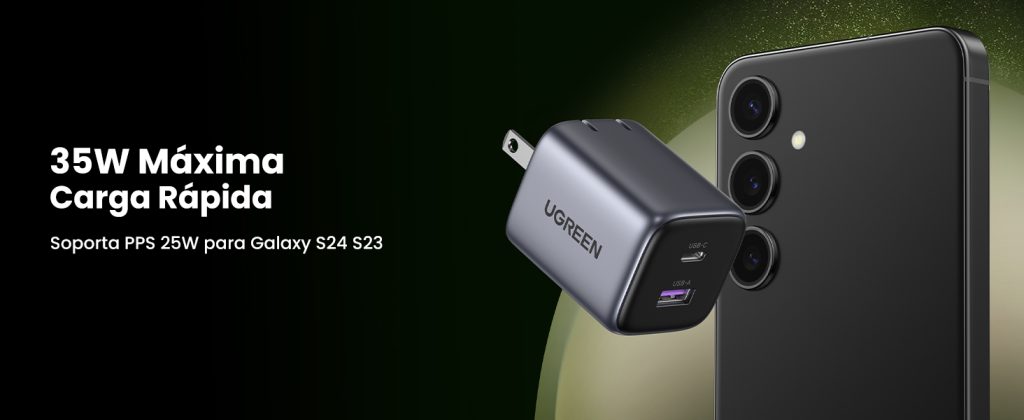 Cargador GaN 35W Nexode UGREEN con 2 Puertos USB-C y USB-A