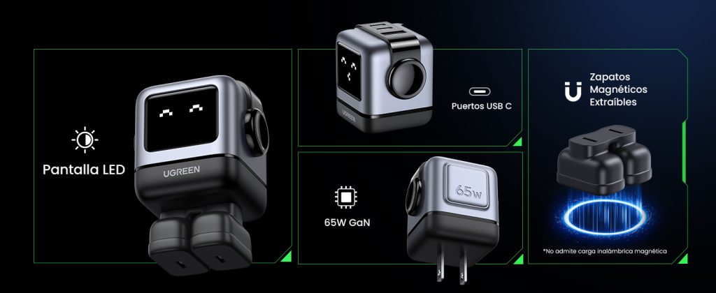 Cargador múltiple portátil 15570B UGREEN GaN 65W con 3 puertos rápidos