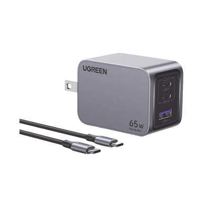 Cargador múltiple portátil 25870 UGREEN GaN 65W con 3 puertos rápidos