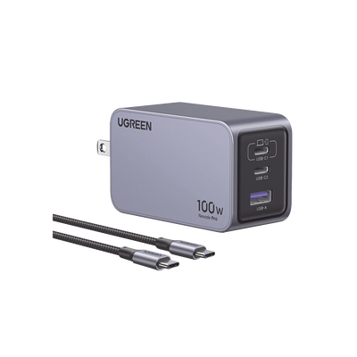 Cargador múltiple portátil 25873 UGREEN GaN 100W con 3 puertos