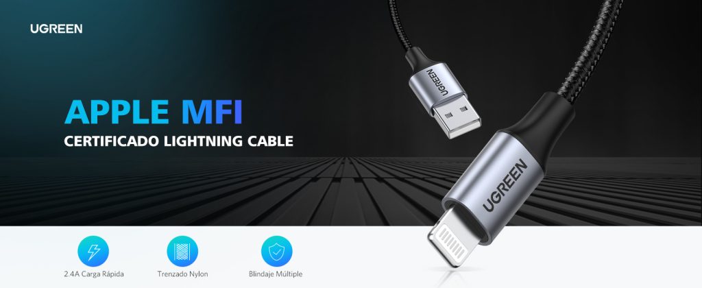 Cable USB-A a Lightning 60156 UGREEN con carga rápida y nylon negro