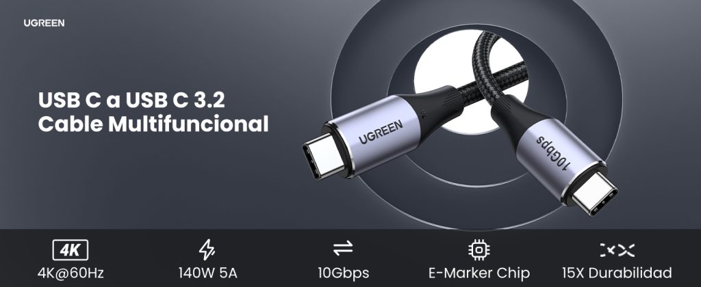 Cable USB-C 3.2 Thunderbolt 80150 UGREEN de 1 m para carga rápida y video 4K