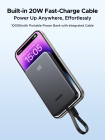 Power Bank 10000mAh con Cable Integrado 20W USB-C PD3.0 PPS