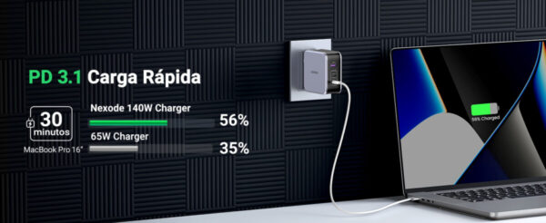 90548-1.jpg Cargador múltiple 90548 UGREEN GaN 140W con 3 puertos USB rápido