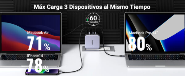 90548-2.jpg Cargador múltiple 90548 UGREEN GaN 140W con 3 puertos USB rápido