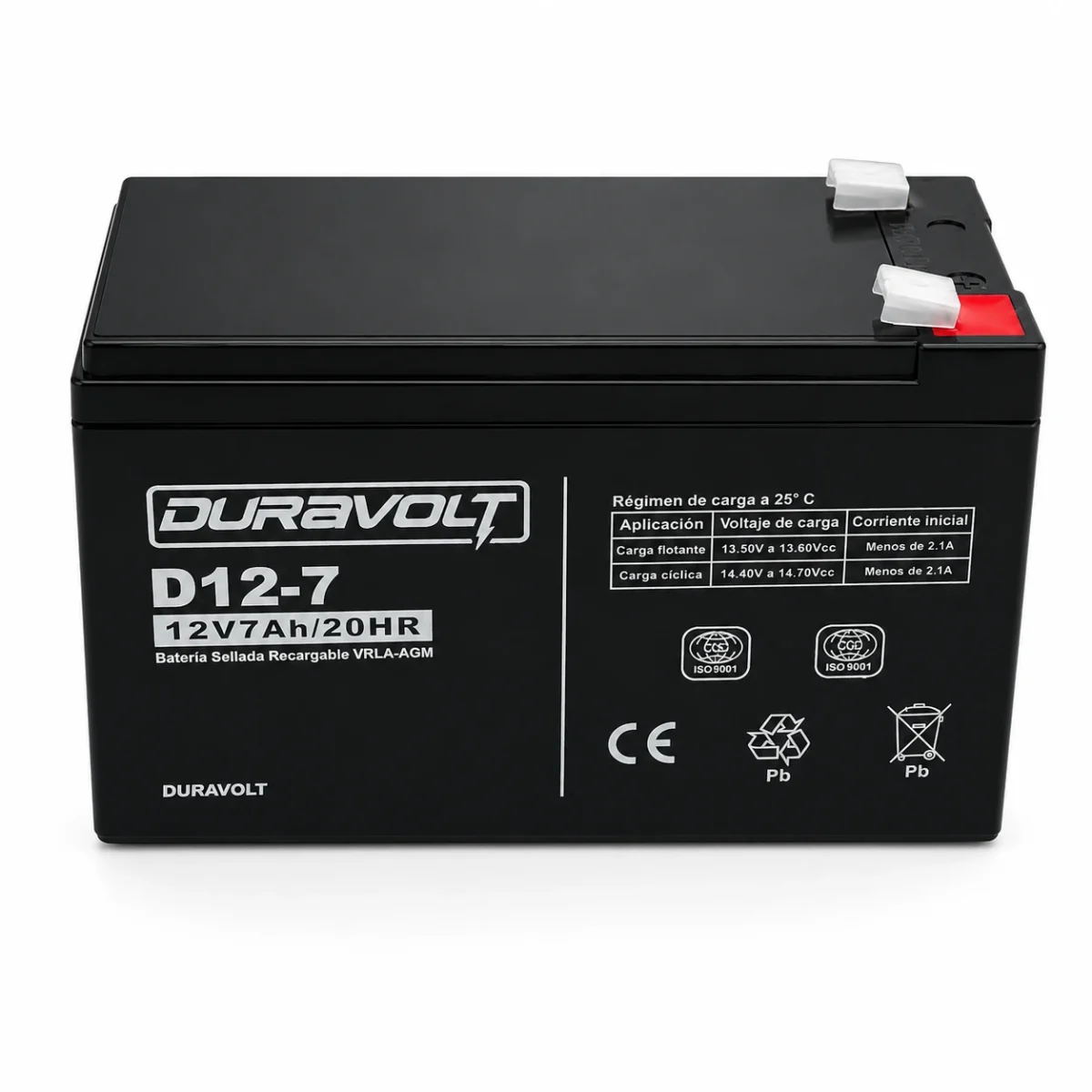 Batería D12-7 Ácido Plomo Duravolt 12 V 7.00 AH Ciclo Profundo
