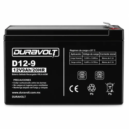 DURAVOLT_D12_9_VF (1) Batería D12-9 Plomo ácido regulada Duravolt 12 V 9 Ah Ciclo Profundo