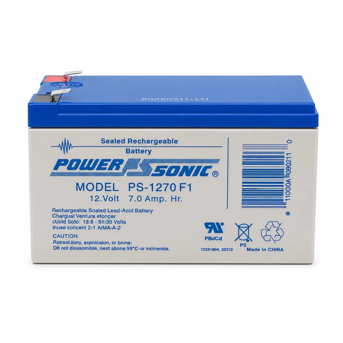 Batería PS-1270 F1 Power-Sonic 12.0 Volts 7.0Ah Valve Regulated Lead Acid (VRLA)