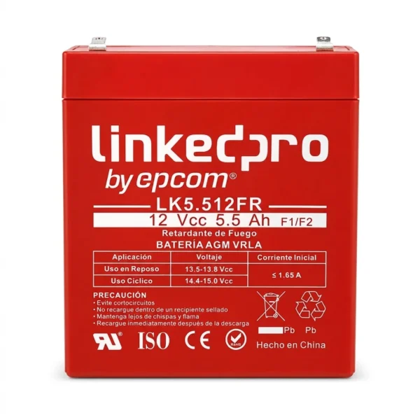 PBU bateria-lk5-512fr-linkedpro · Vista-Frontal Batería LK5.512FR de Linkedpro 12.0 V 5.5 Ah