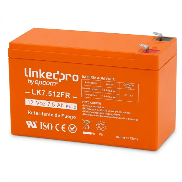 PBU bateria-lk7-512fr-linkedpro · Vista-Frontal Batería LK7.512FR Ácido Plomo Linkedpro 12.0V 7.5Ah AGM